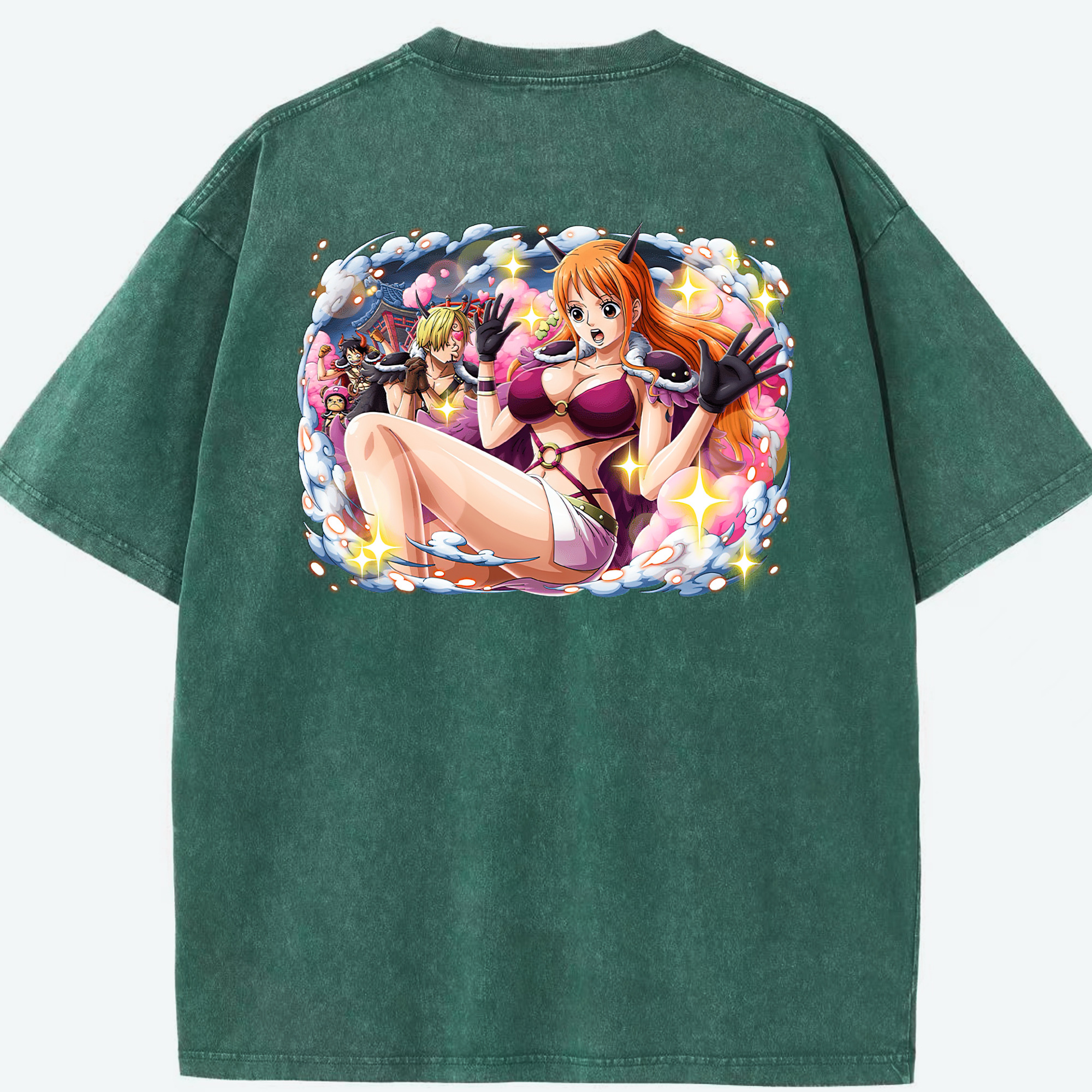 ワンピース ナミ ONE PIECE Nami 綿100% ヴィンテージ風 半袖Tシャツ（背面プリント）